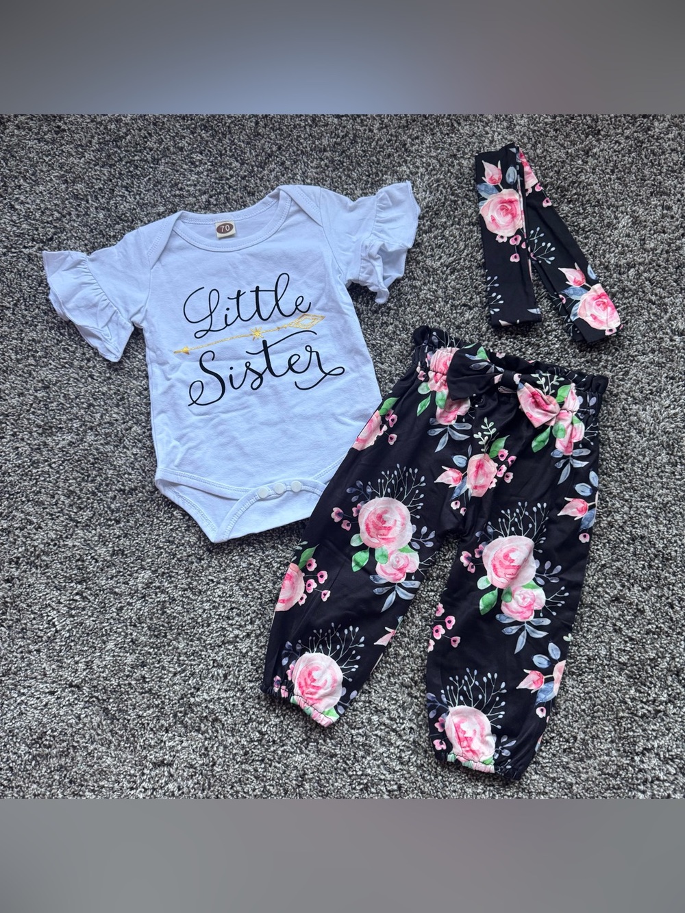 Little Sister Floral Black & Pink Pants Set